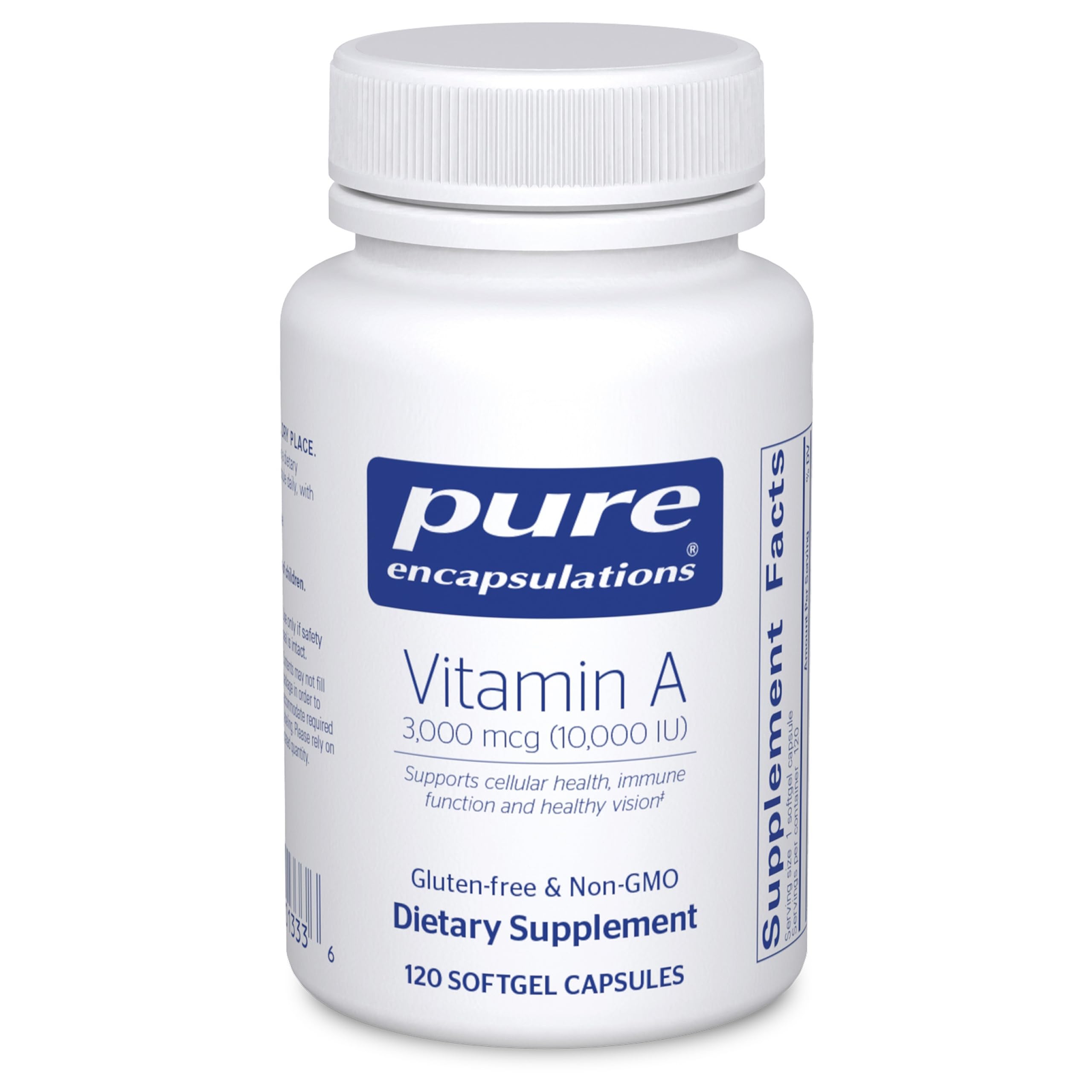Pure Encapsulations envase frontal mostrando 120 cápsulas y beneficio de pureza