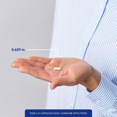 Pure Encapsulations cápsula junto a una moneda para comparar tamaño y dosificación