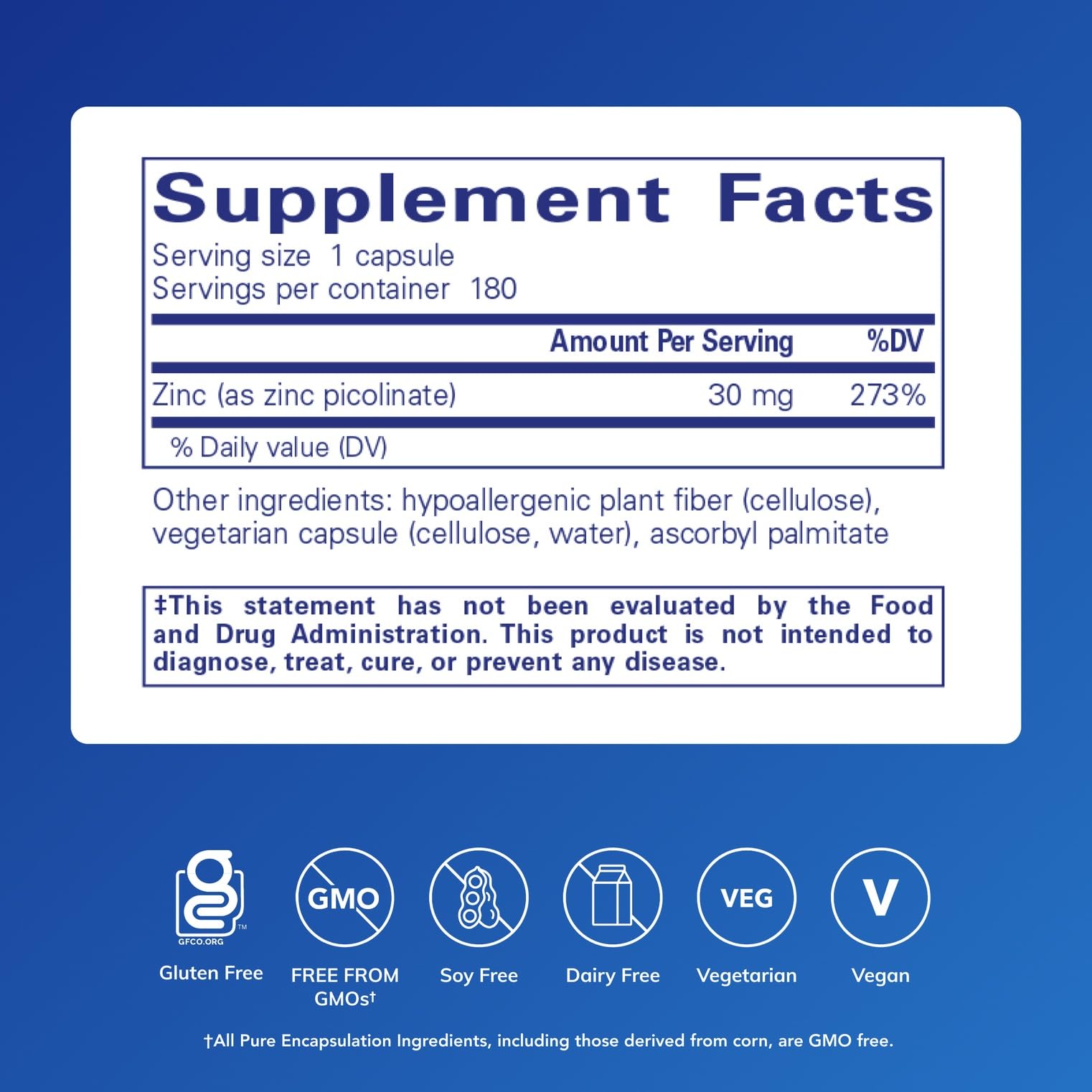 Pure Encapsulations tapa y etiqueta, lectura fácil y fórmula sin alérgenos