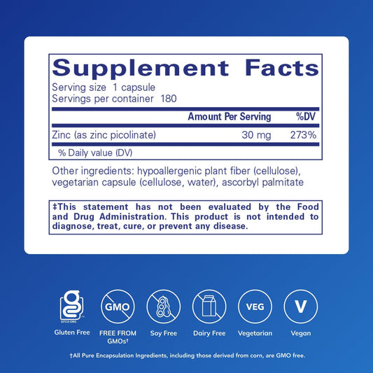 Pure Encapsulations tapa y etiqueta, lectura fácil y fórmula sin alérgenos