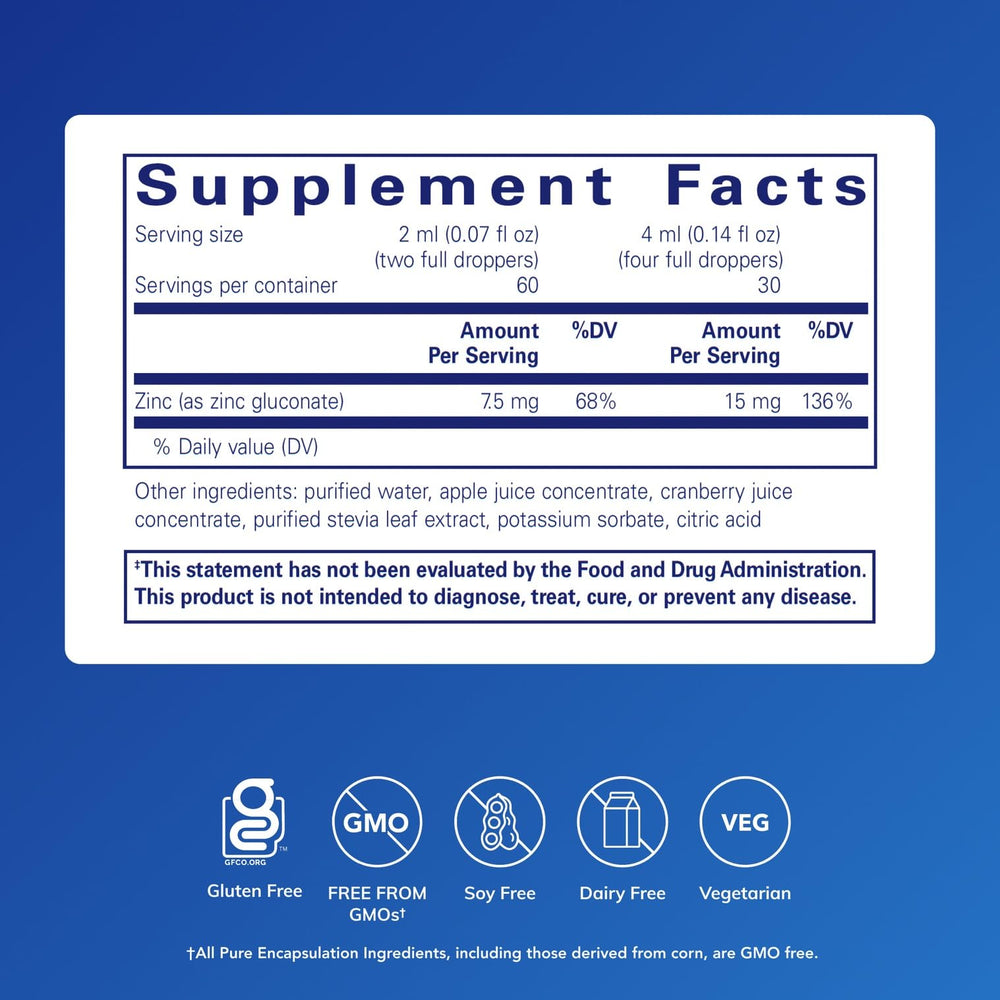 Etiqueta del producto Pure Encapsulations con información de ingredientes y pureza
