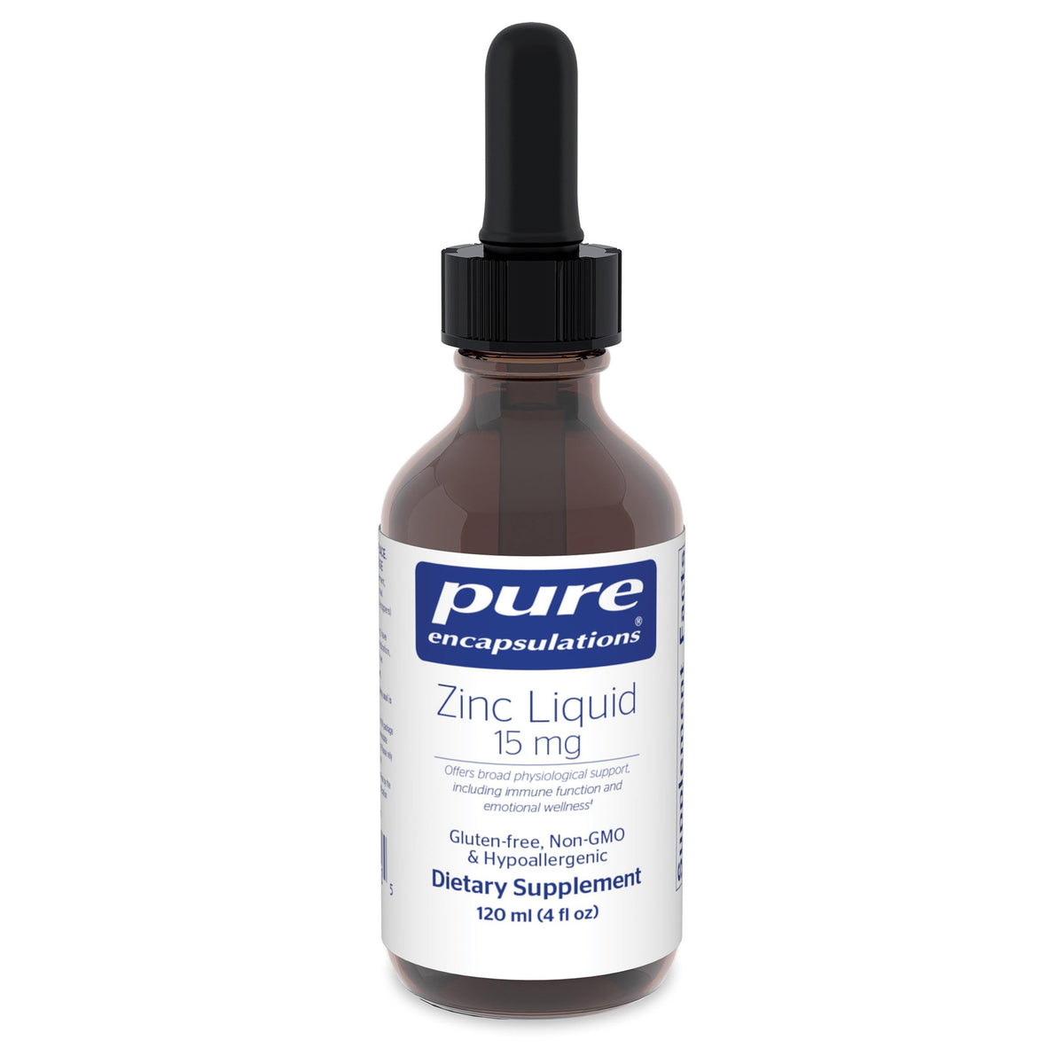Pure Encapsulations frasco frontal mostrando la etiqueta y beneficio de dosificación precisa