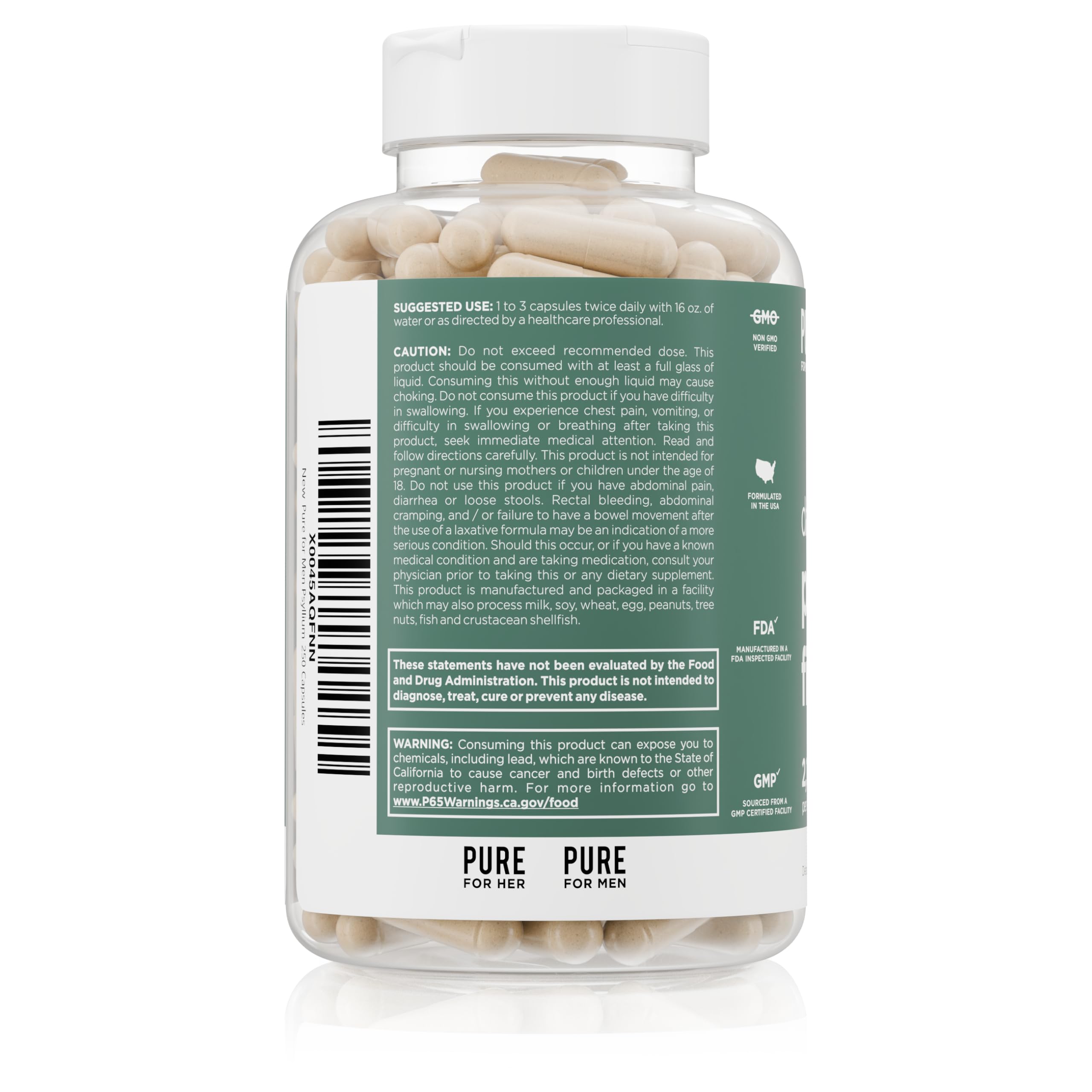 Pure for Men textura del polvo de psyllium destacando origen vegetal y pureza