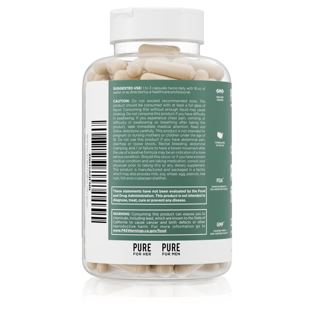 Pure for Men textura del polvo de psyllium destacando origen vegetal y pureza