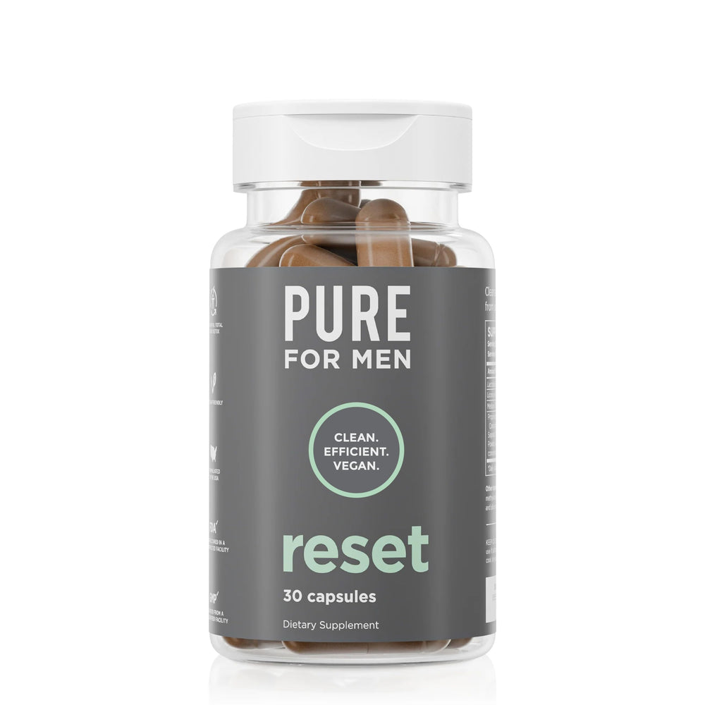 Pure for Men frente del envase mostrando etiqueta y beneficio digestivo