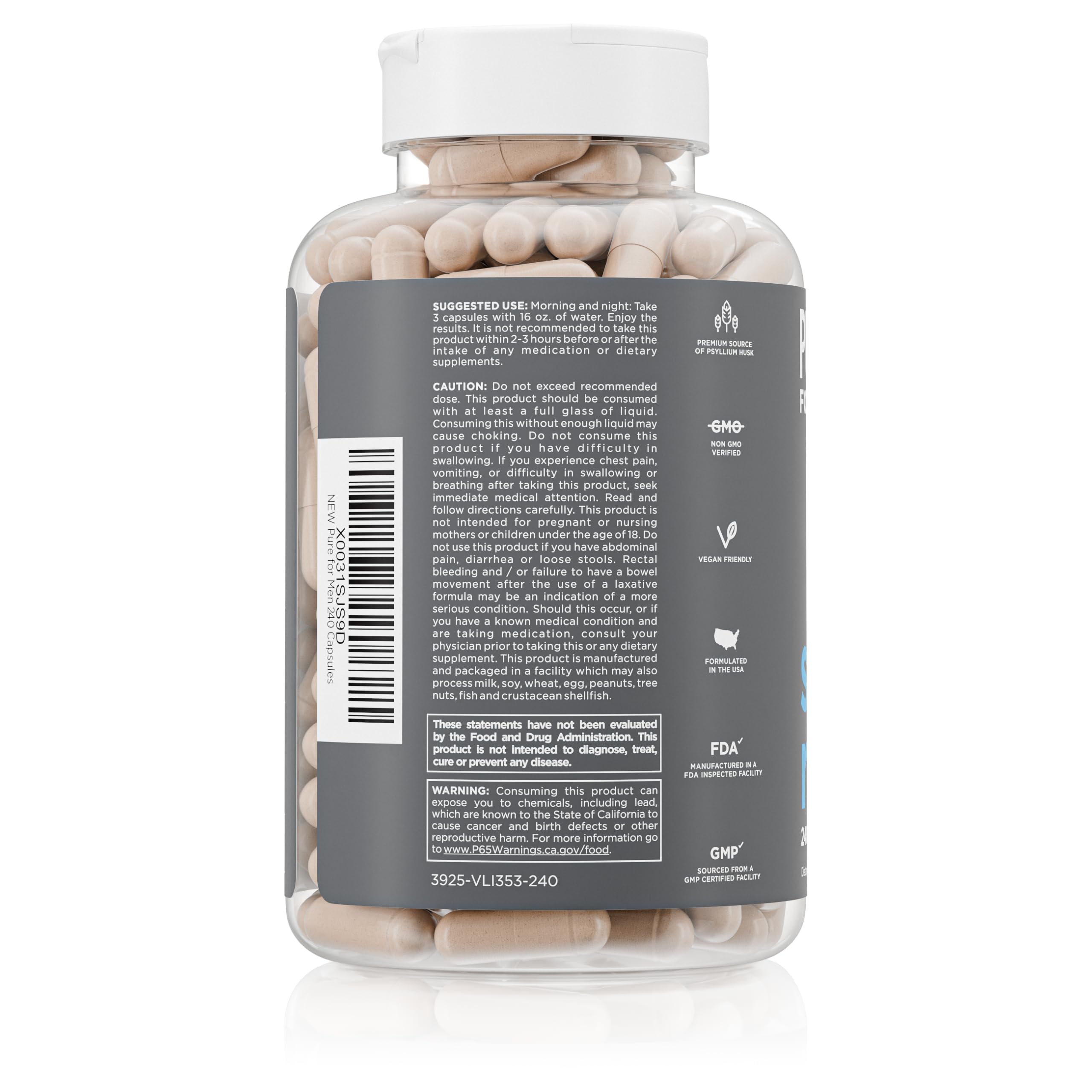 Pure for Men polvo de psyllium demostrando textura expansiva