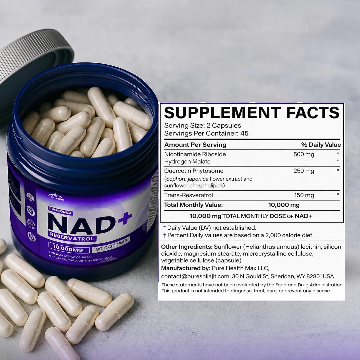PURE HEALTH MAX resveratrol y plantas mostrando origen antioxidante