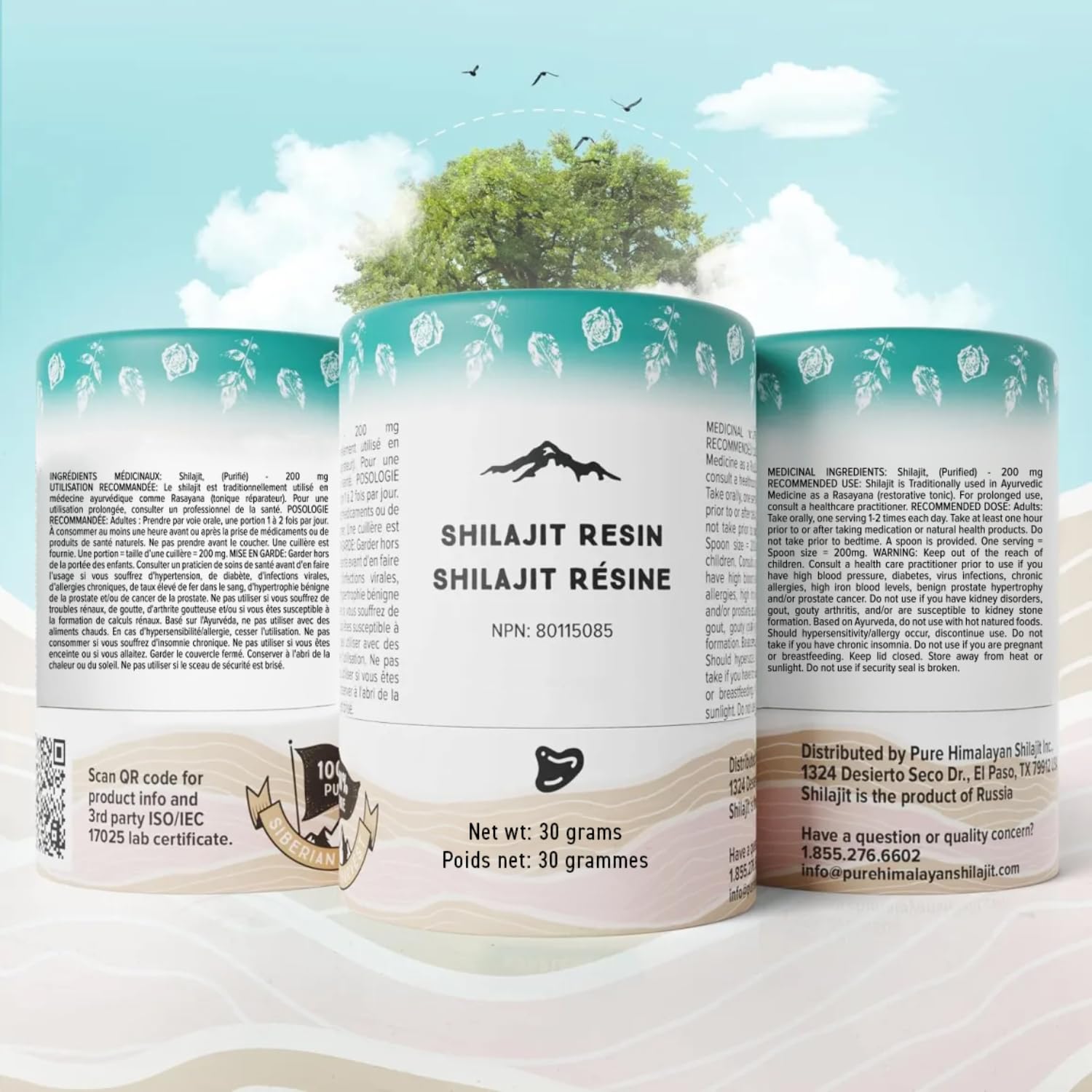 Pure Himalayan Shilajit frasco en entorno natural montañoso evocando origen