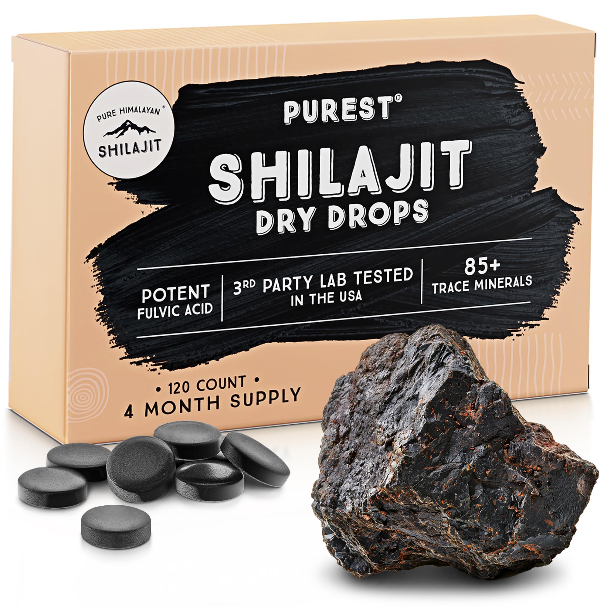 Pure Himalayan Shilajit envase frontal mostrando diseño y beneficio de pureza