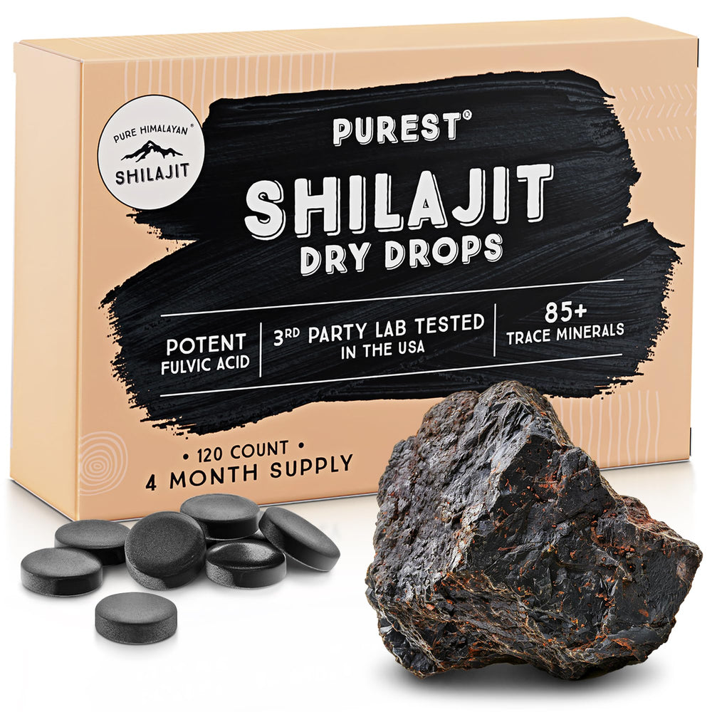 Pure Himalayan Shilajit envase frontal mostrando diseño y beneficio de pureza