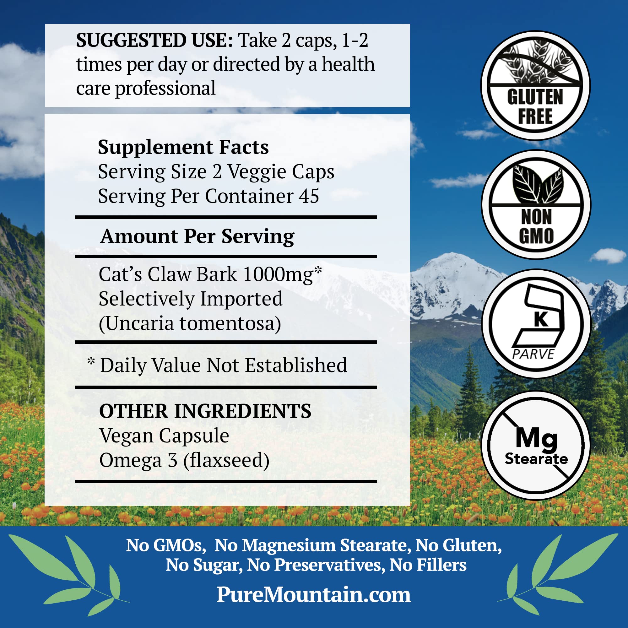 Pure Mountain Botanicals cápsulas sobre mesa para ver tamaño y forma