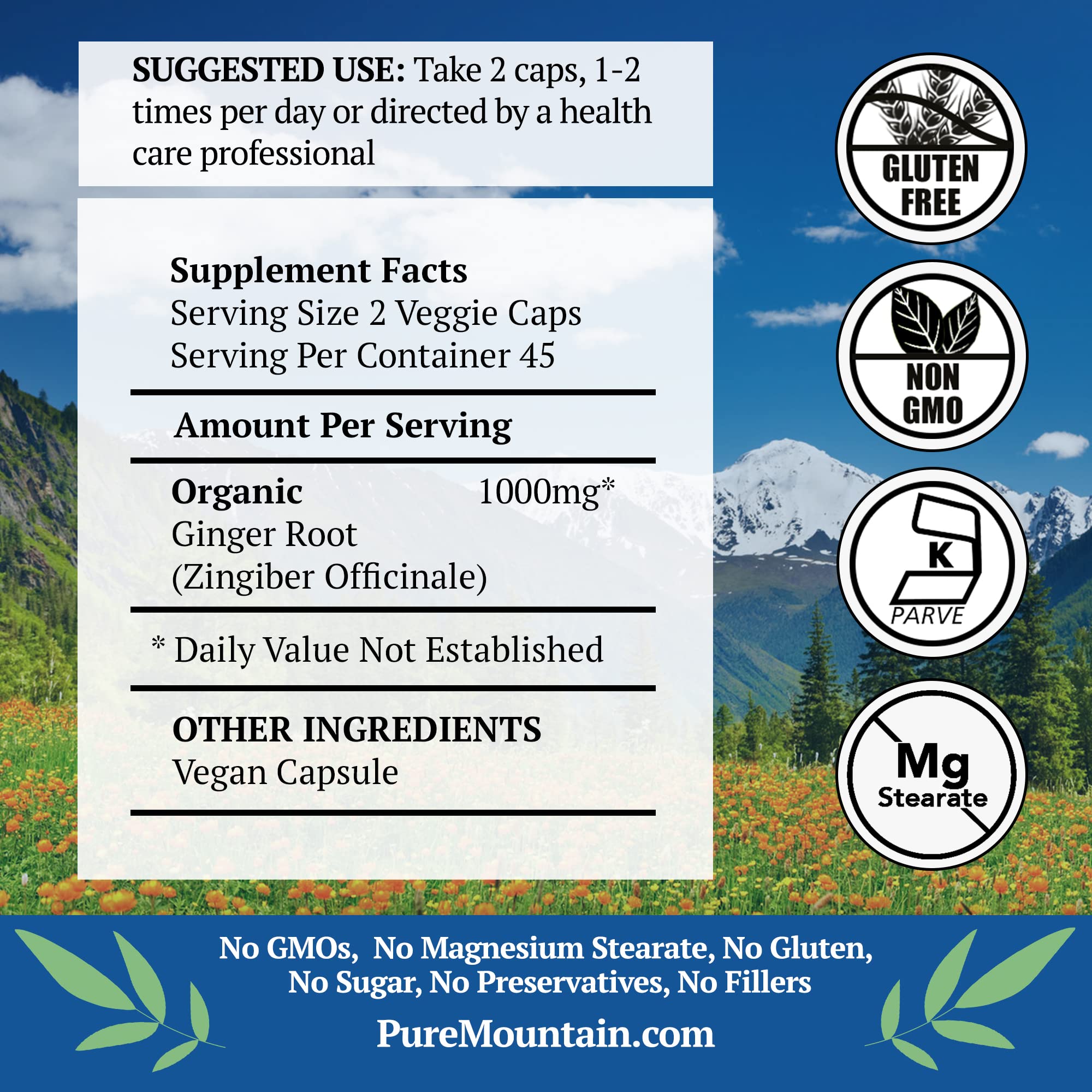 Pure Mountain Botanicals cápsulas en mano para toma fácil y portable