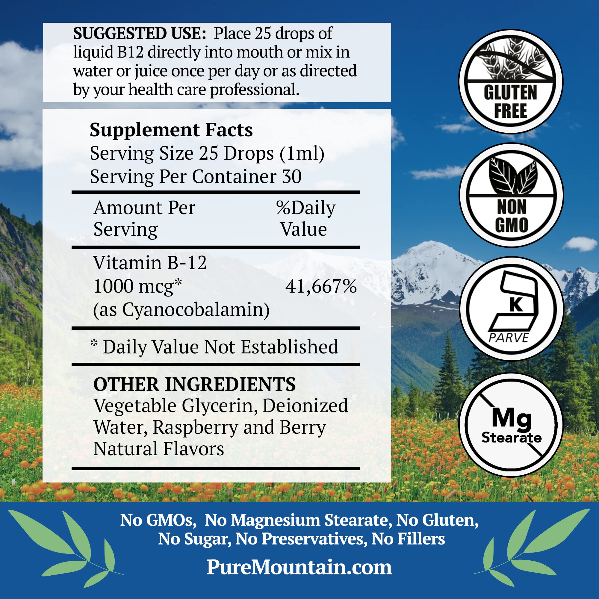 Pure Mountain Botanicals detalle de etiqueta que destaca ingredientes puros