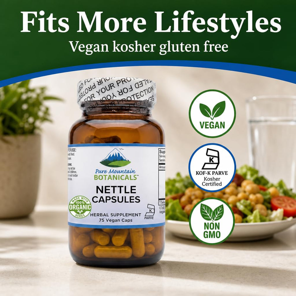 Pure Mountain Botanicals etiqueta con sellos USDA Organic y Kof-K Kosher