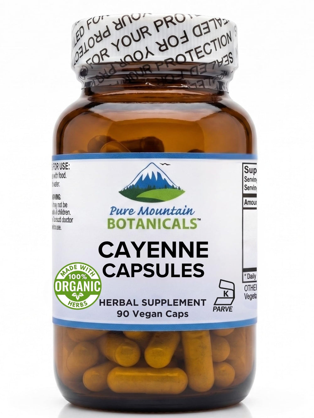 Pure Mountain Botanicals vista frontal del envase con texto claro y confianza