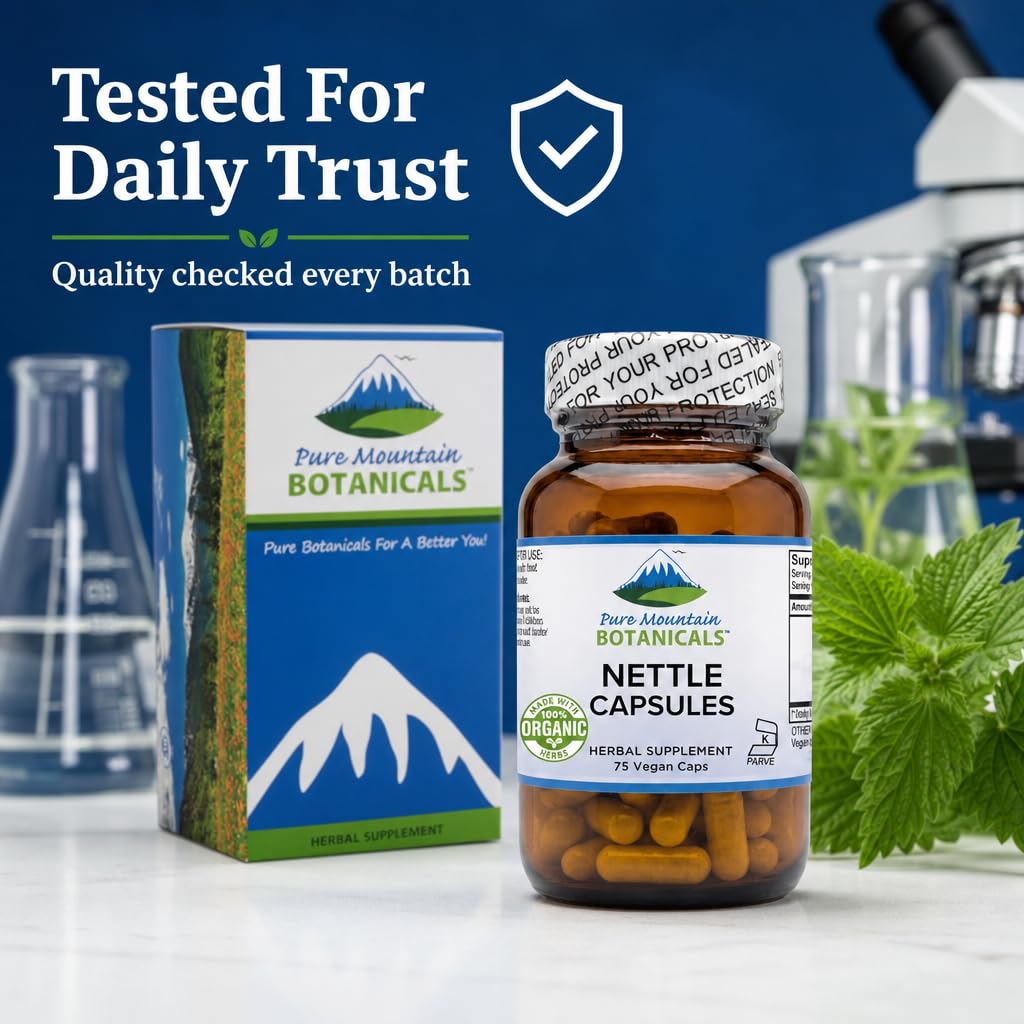 Pure Mountain Botanicals cápsula en mano para comparar tamaño y dosificación