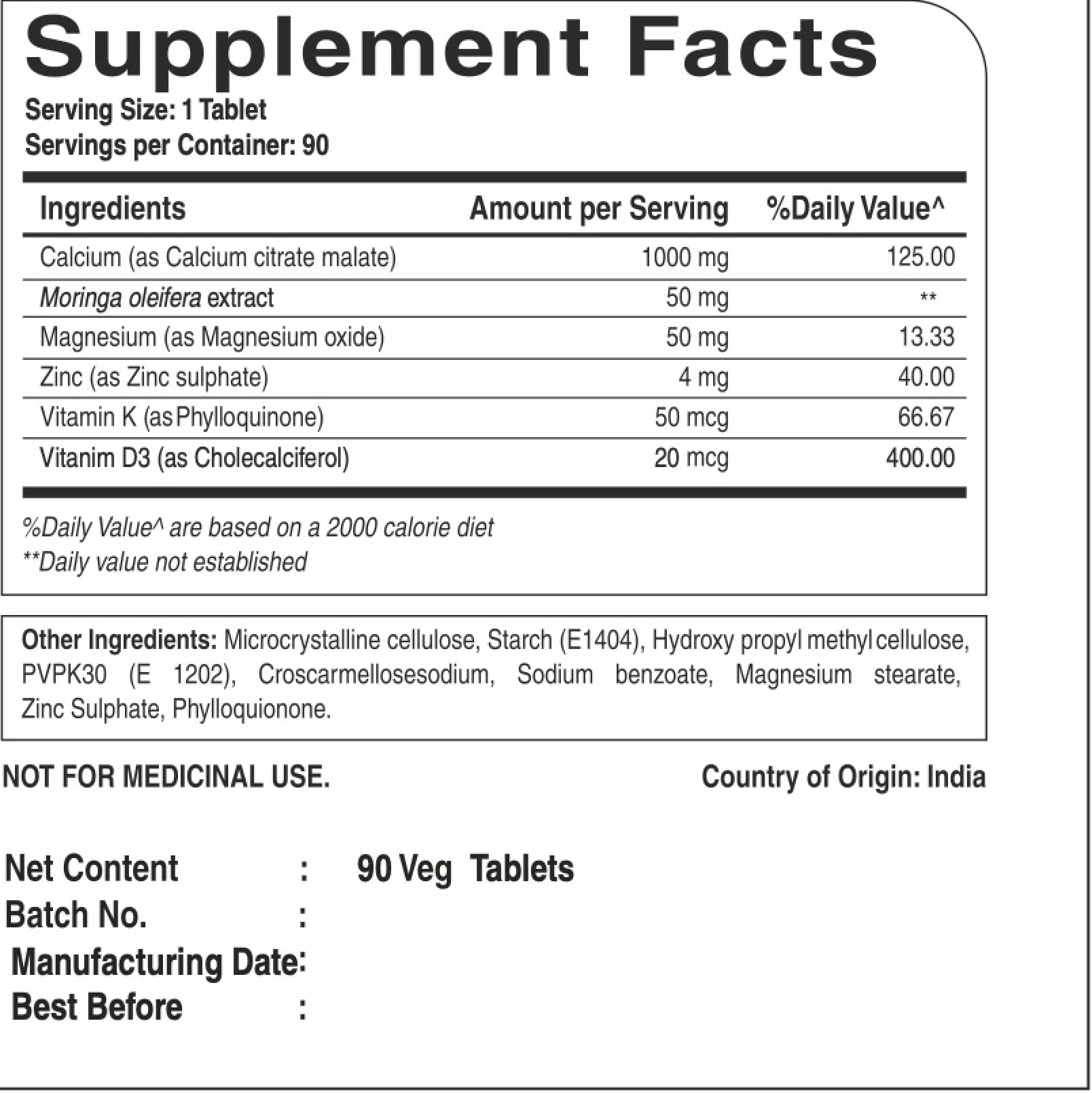Pure Nutrition envase con 90 tabletas junto a una moneda para escala, beneficio cantidad y duración