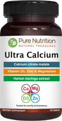 Pure Nutrition frasco Ultra Calcium al frente mostrando etiqueta y nombre, beneficio claridad informativa