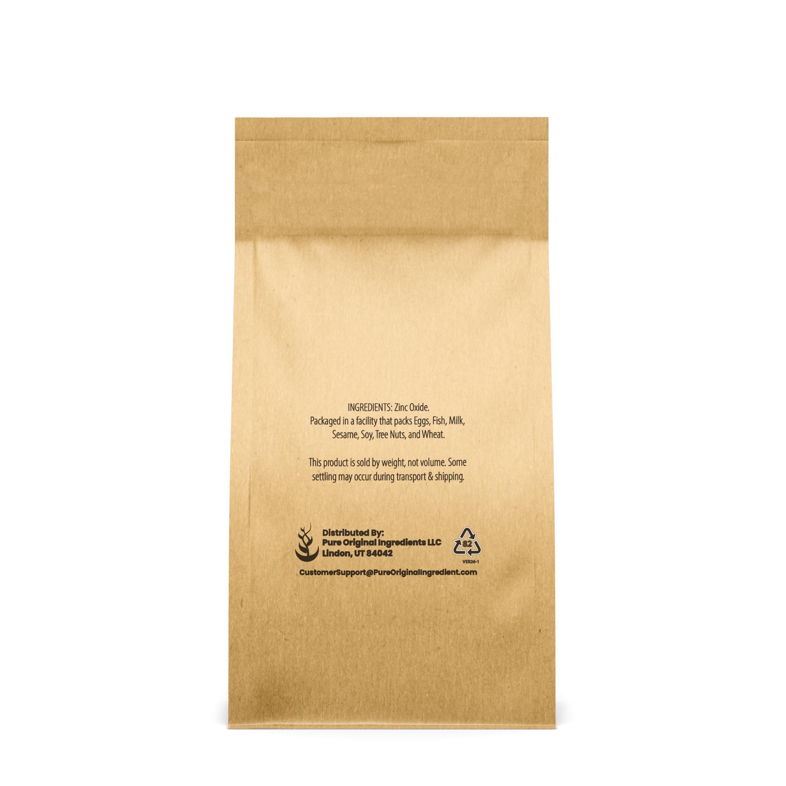 Textura en primer plano del óxido de zinc en polvo Pure Original Ingredients con aspecto fino y uniforme