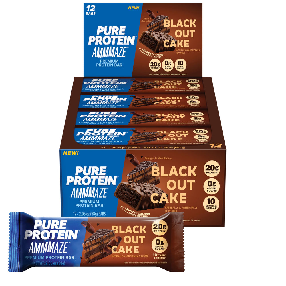 Pure Protein empaque frontal mostrando 12 barras y beneficio de proteinaje