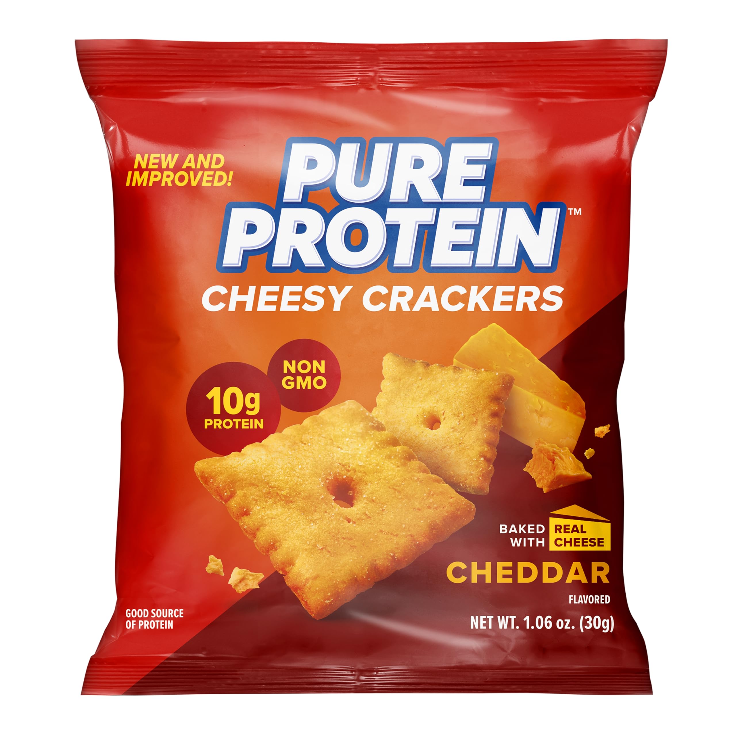Pure Protein paquete frontal mostrando diseño y cantidad, conveniencia inmediata