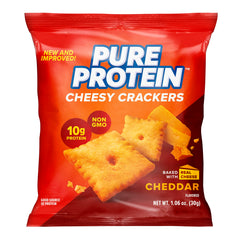 Pure Protein paquete frontal mostrando diseño y cantidad, conveniencia inmediata