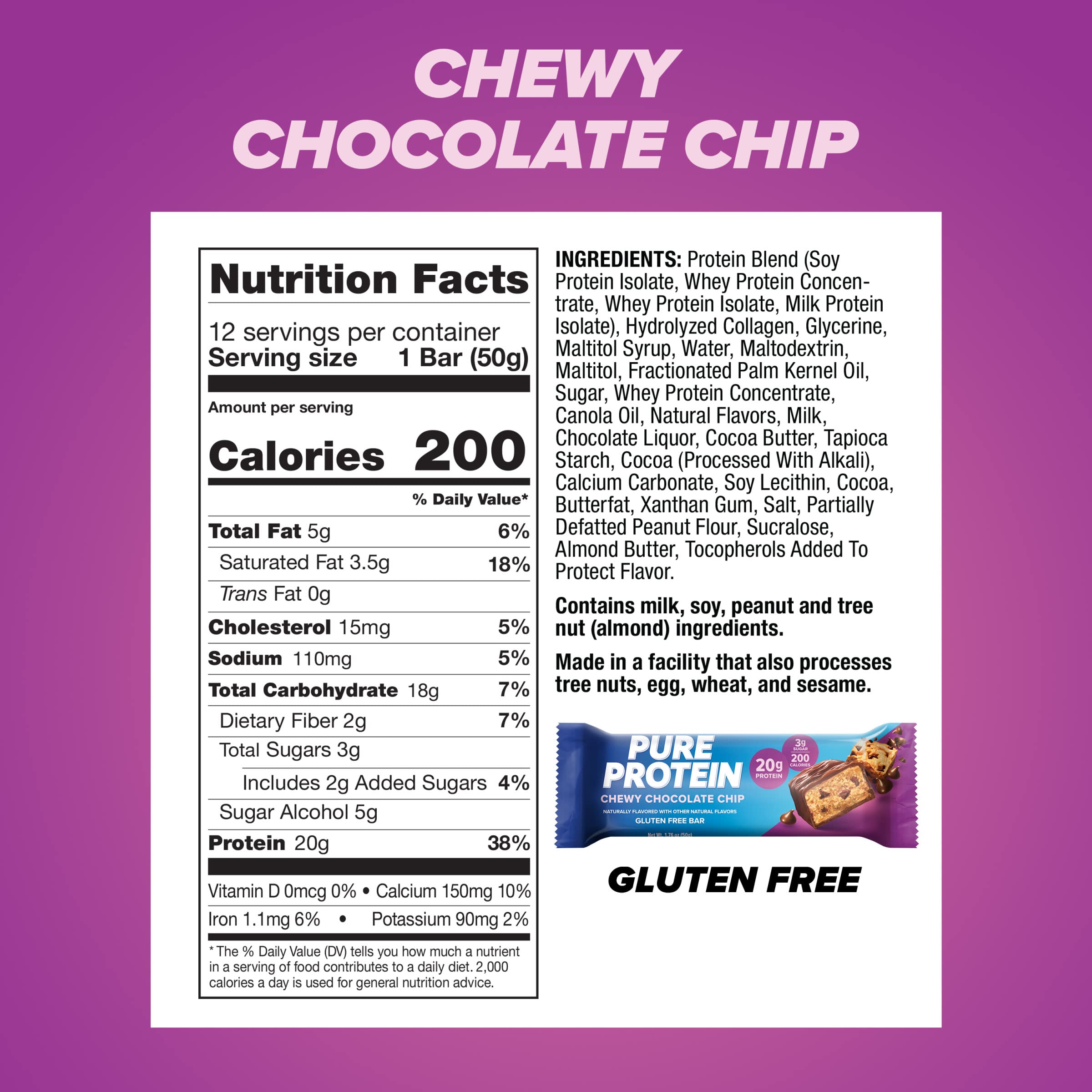 Pure Protein primer plano de chispas de chocolate que realzan el sabor
