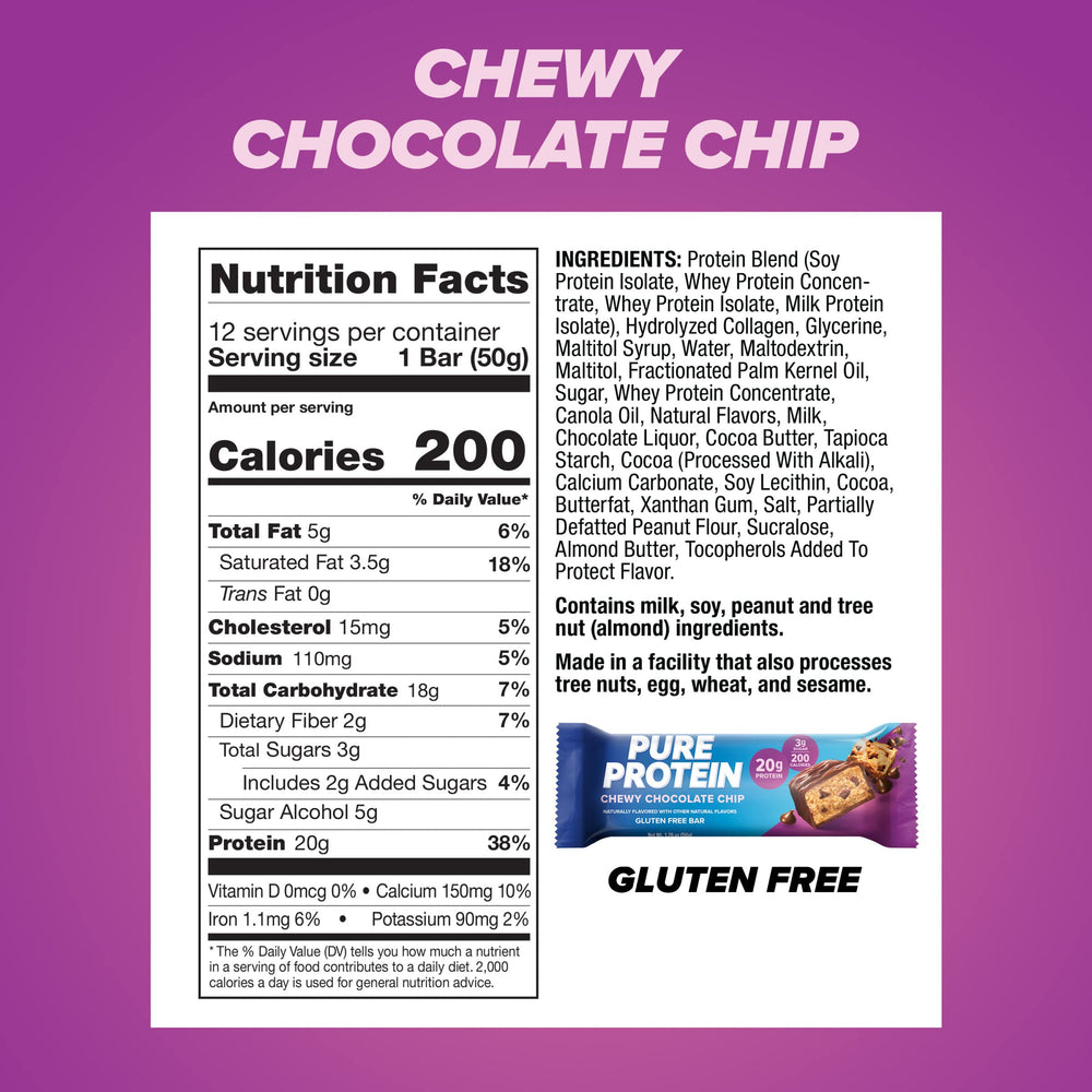 Pure Protein primer plano de chispas de chocolate que realzan el sabor