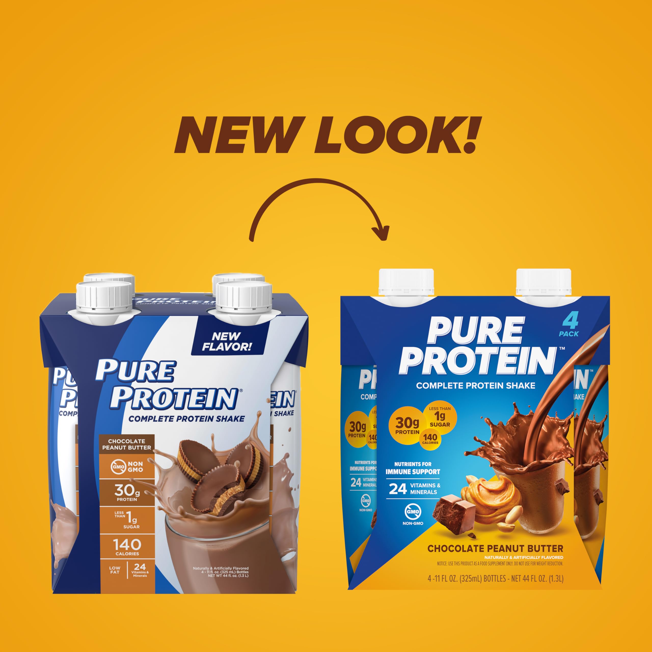 Pure Protein etiqueta nutricional destacando 30g proteína y menos de 1g azúcar