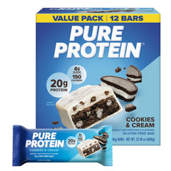 Pure Protein frente del paquete cookies and cream mostrando conveniencia