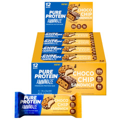 Pure Protein frontal del paquete mostrando 12 barras y beneficios nutricionales