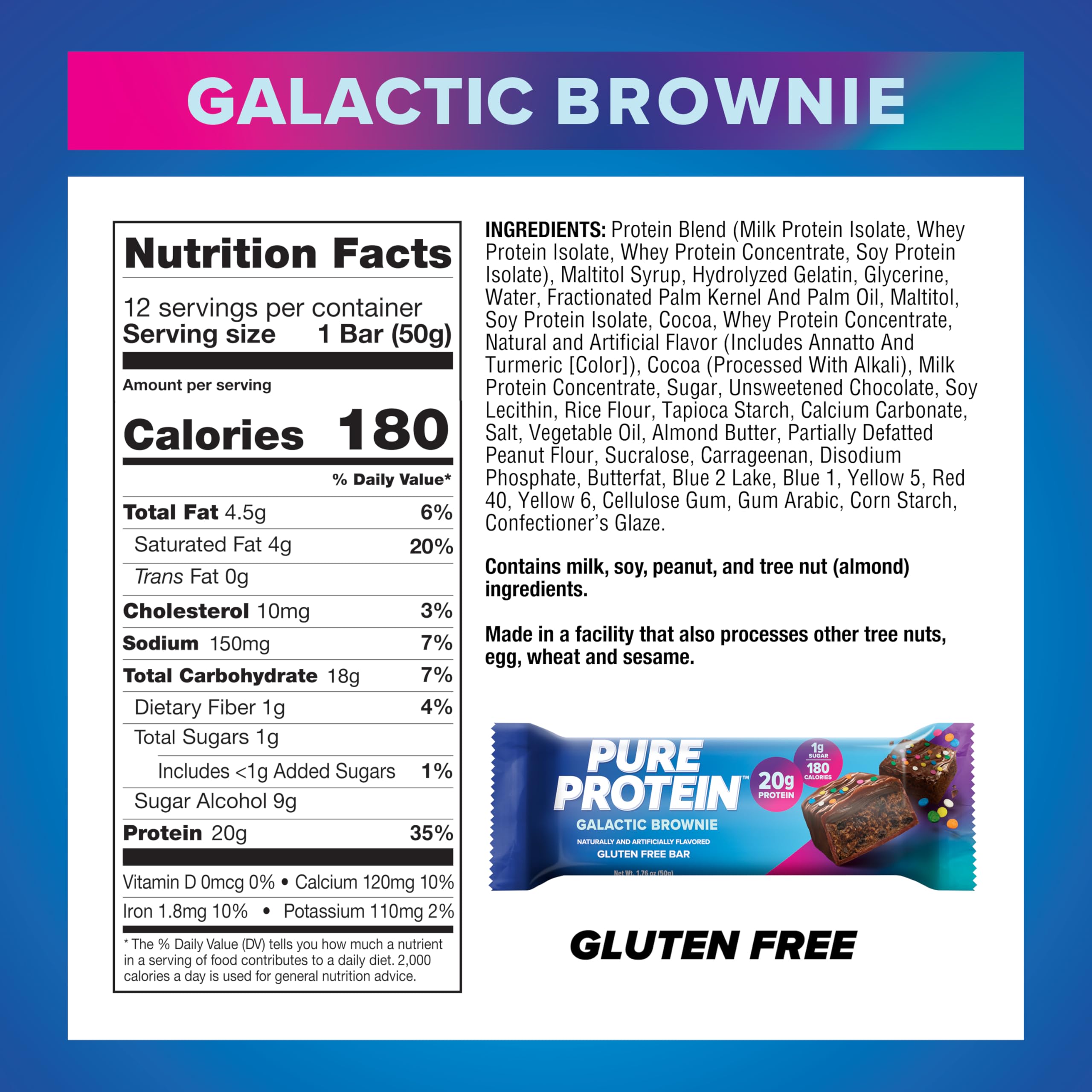 Pure Protein primer plano de la textura del brownie con crujientes, sabor intenso