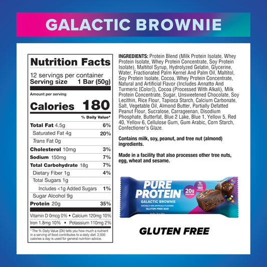 Pure Protein primer plano de la textura del brownie con crujientes, sabor intenso