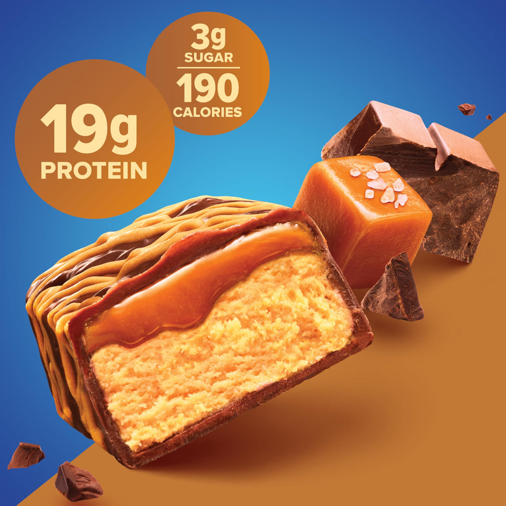Pure Protein ingredientes: chocolate y caramelo indicando sabor gourmet
