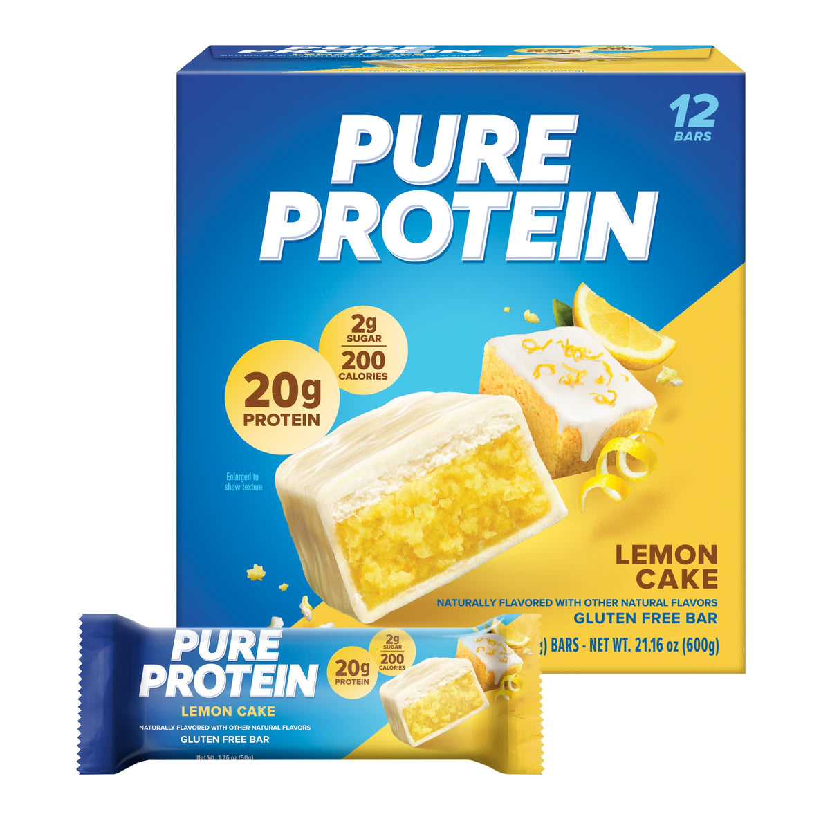 Pure Protein frontal del empaque mostrando 20 g proteína y beneficios