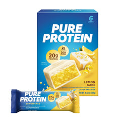 Pure Protein Lemon Cake frontal del paquete, ideal para llevar y energía rápida
