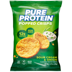 Pure Protein paquete frontal sour cream & onion mostrando información nutritiva