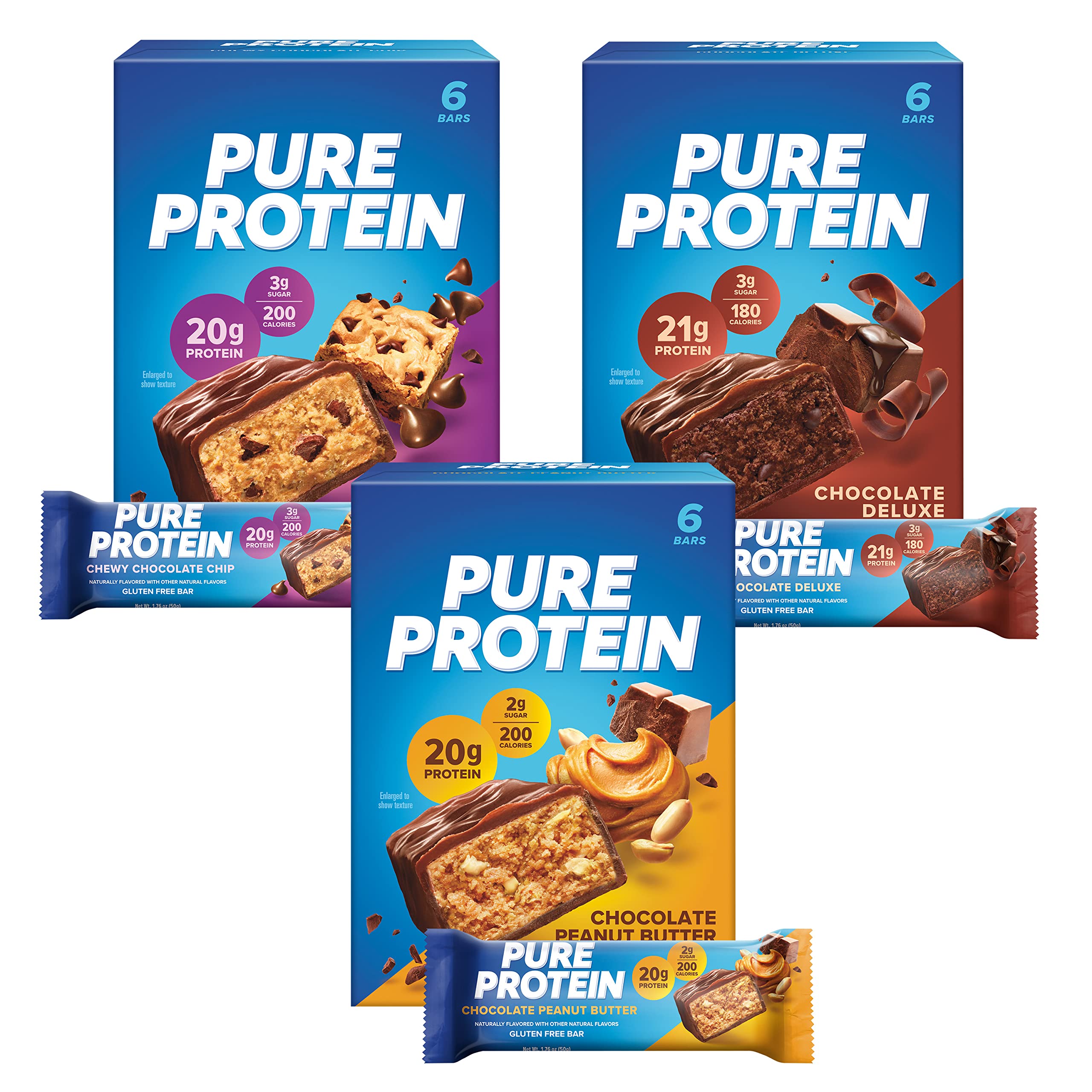 Pure Protein caja frontal mostrando variedad y conveniencia