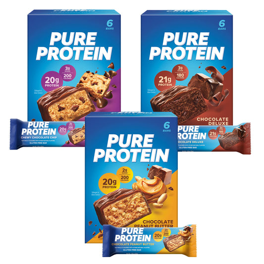 Pure Protein caja frontal mostrando variedad y conveniencia