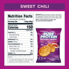 Pure Protein bolsa abierta con crisps listos para comer y fácil transporte