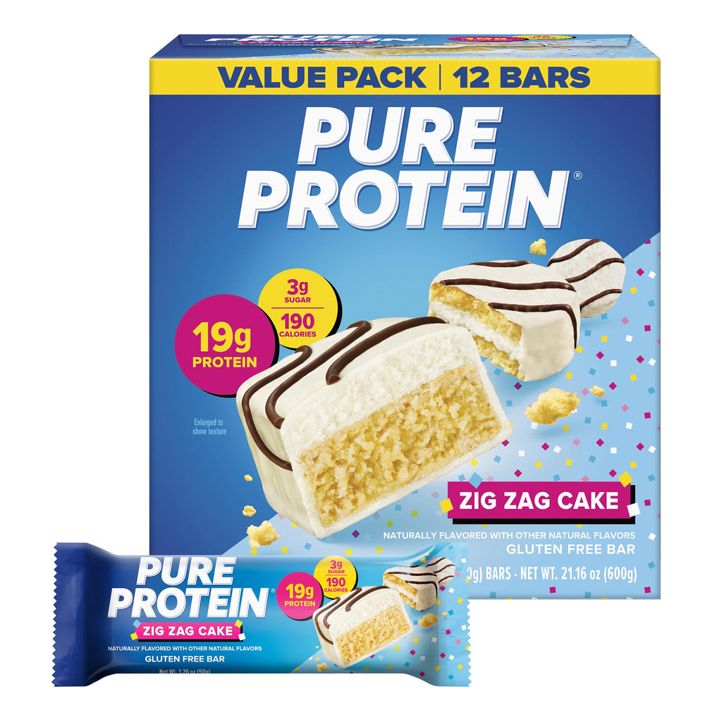 Pure Protein frente del empaque mostrando 12 barras, ideal para snacks portátiles