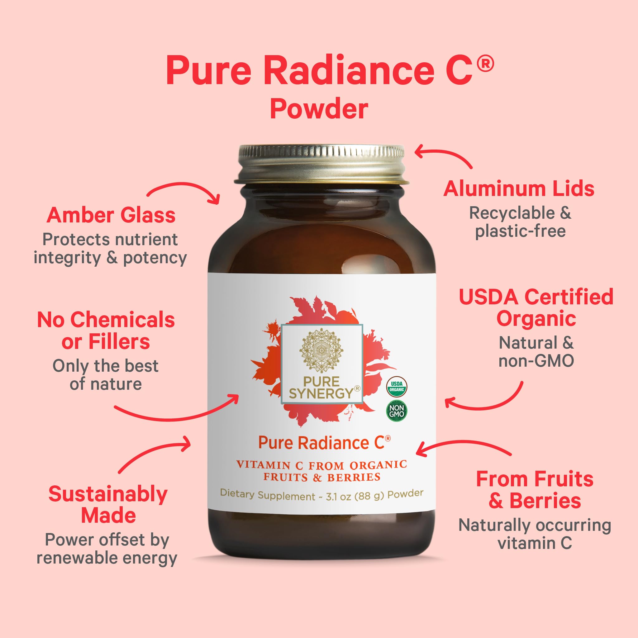 PURE SYNERGY cucharita con polvo, dosificación sencilla y controlada
