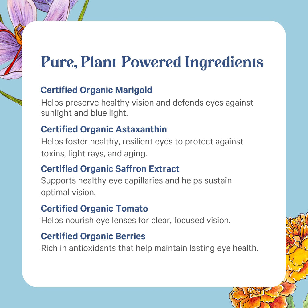 PURE SYNERGY ingredientes botánicos como arándano y azafrán, beneficio antioxidante