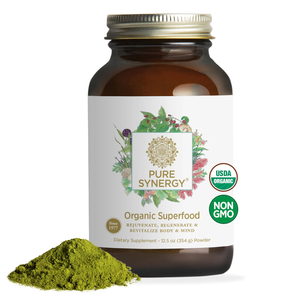 PURE SYNERGY frente del envase mostrando la marca y tamaño