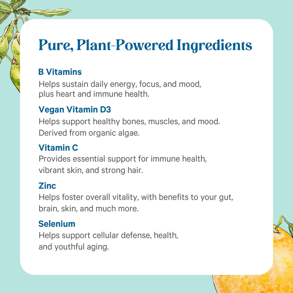PURE SYNERGY etiqueta de ingredientes orgánicos que resalta transparencia