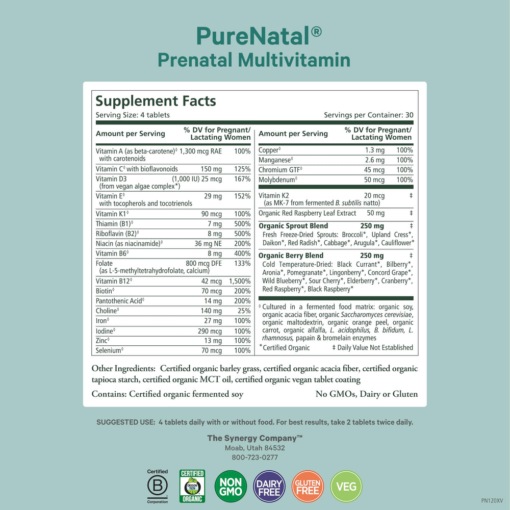 PURE SYNERGY PureNatal primer plano de tabletas resaltando textura suave
