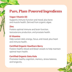 PURE SYNERGY etiqueta de ingredientes orgánicos y certificados visible