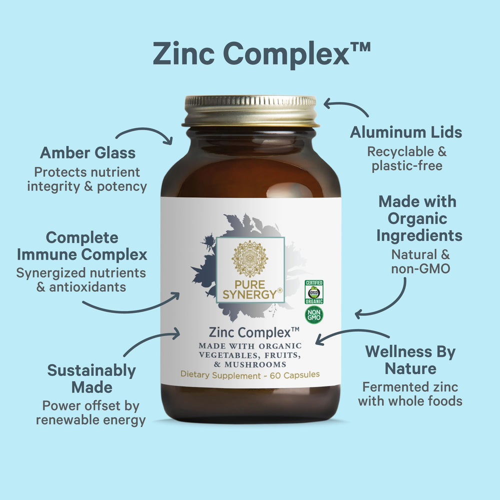PURE SYNERGY polvo y extracto, mostrando textura y orígenes de alimentos orgánicos