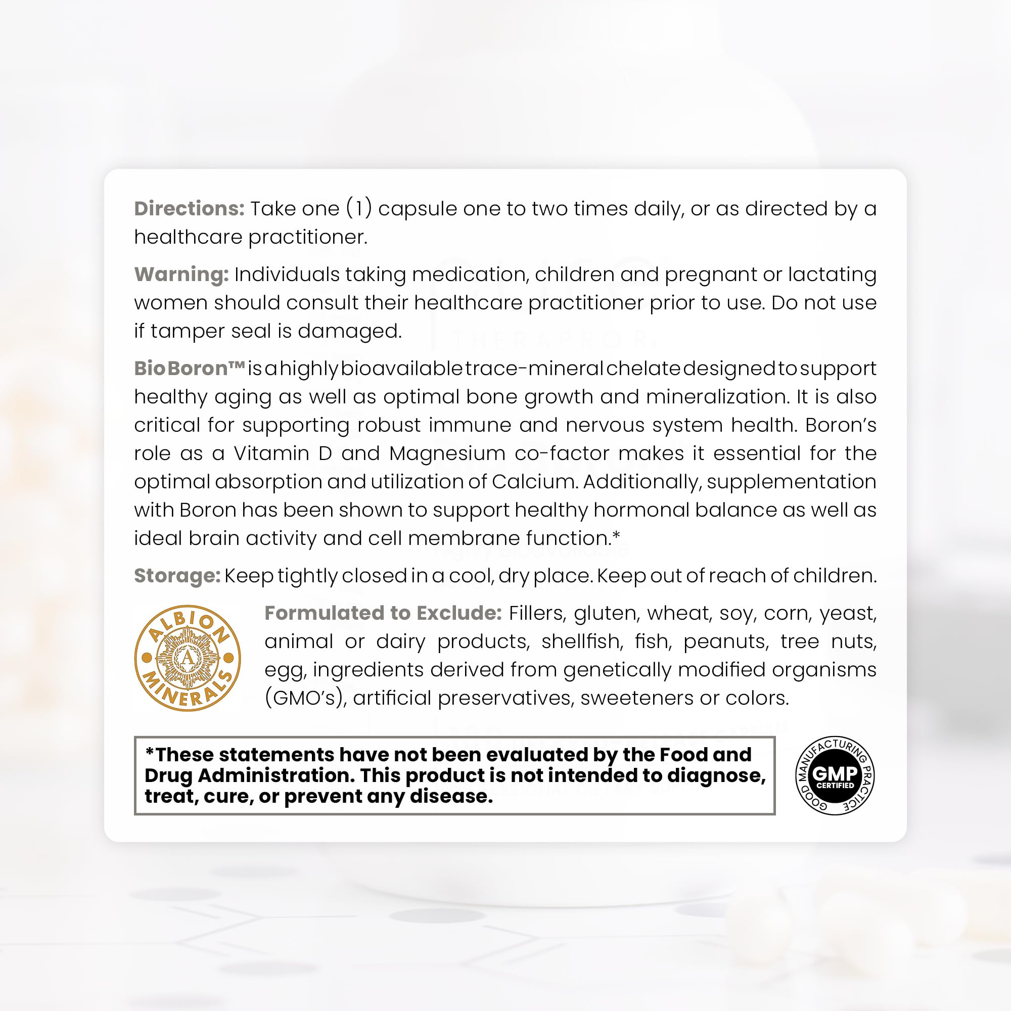 Pure TheraPro Rx Bio Boron label featuring Bororganic Glycinate