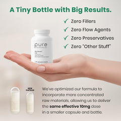 Pure Therapro Rx cápsula en mano para visualizar tamaño y dosificación